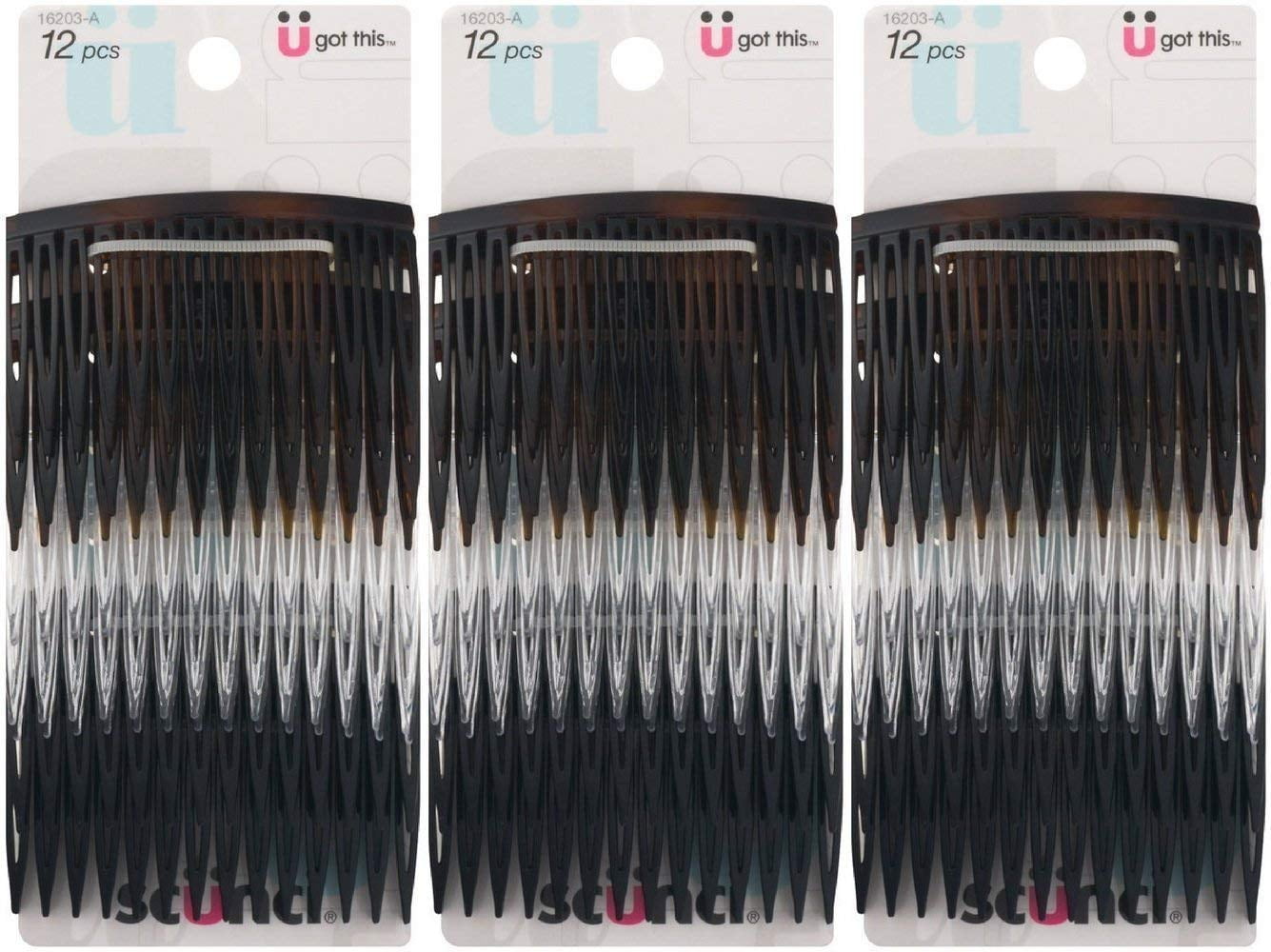 Scunci Effortless Beauty Side Hair Combs, Assorted 12 ea (Pack of 3