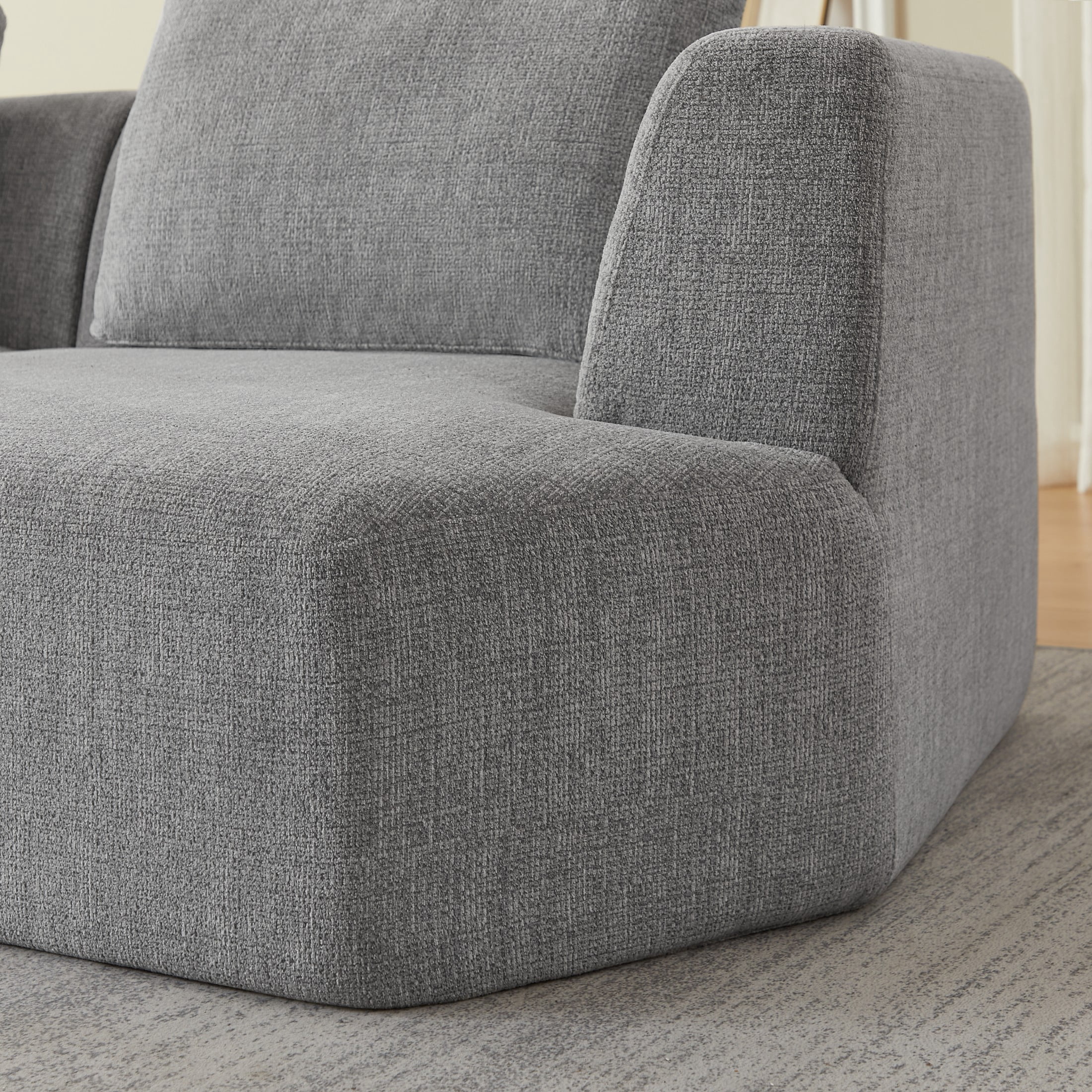 Aukfa 99-inch 3 Seater Sofa, Chenille Boneless Modular Couch with 2 Pillows, Gray