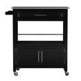 thumbnail image 3 of Linon Cameron Chariot de Cuisine Roulant avec Dessus en Bois Granit, Grand Rangement, Noir, 3 of 18