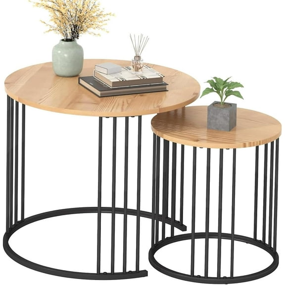 YORKING Nesting Coffee Table Set of 2, Round Table Set, Morden End Side Night Stand for Bedroom Dining Room (Wood)