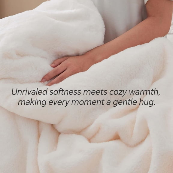 Faux Fur Fleece Queen Comforter Set - Fluffy & Warm Cream White Comforter Queen Size