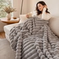 thumbnail image 6 of Throw Blanket Ribbed Striped Plush 47x83 Inches Washable for Couch Sofa Bed, 6 of 7