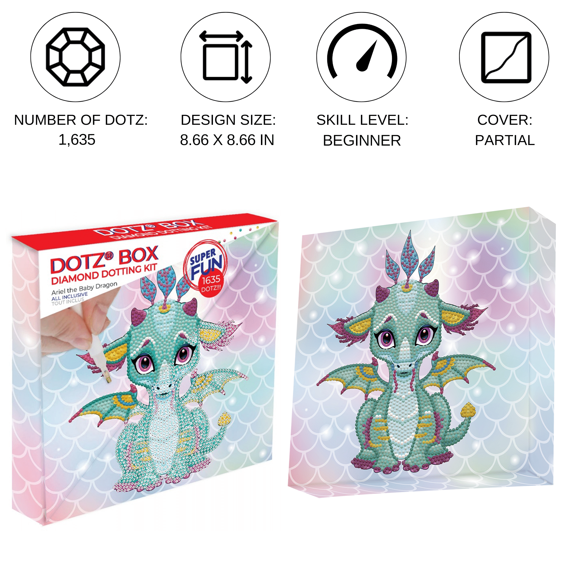 Diamond Dotz Ariel the Baby Dragon Diamond Painting Kits for Adults - Diamond Art Kits a Relaxing Creative Craft Kit with Dotz Gems 8.7x8.7