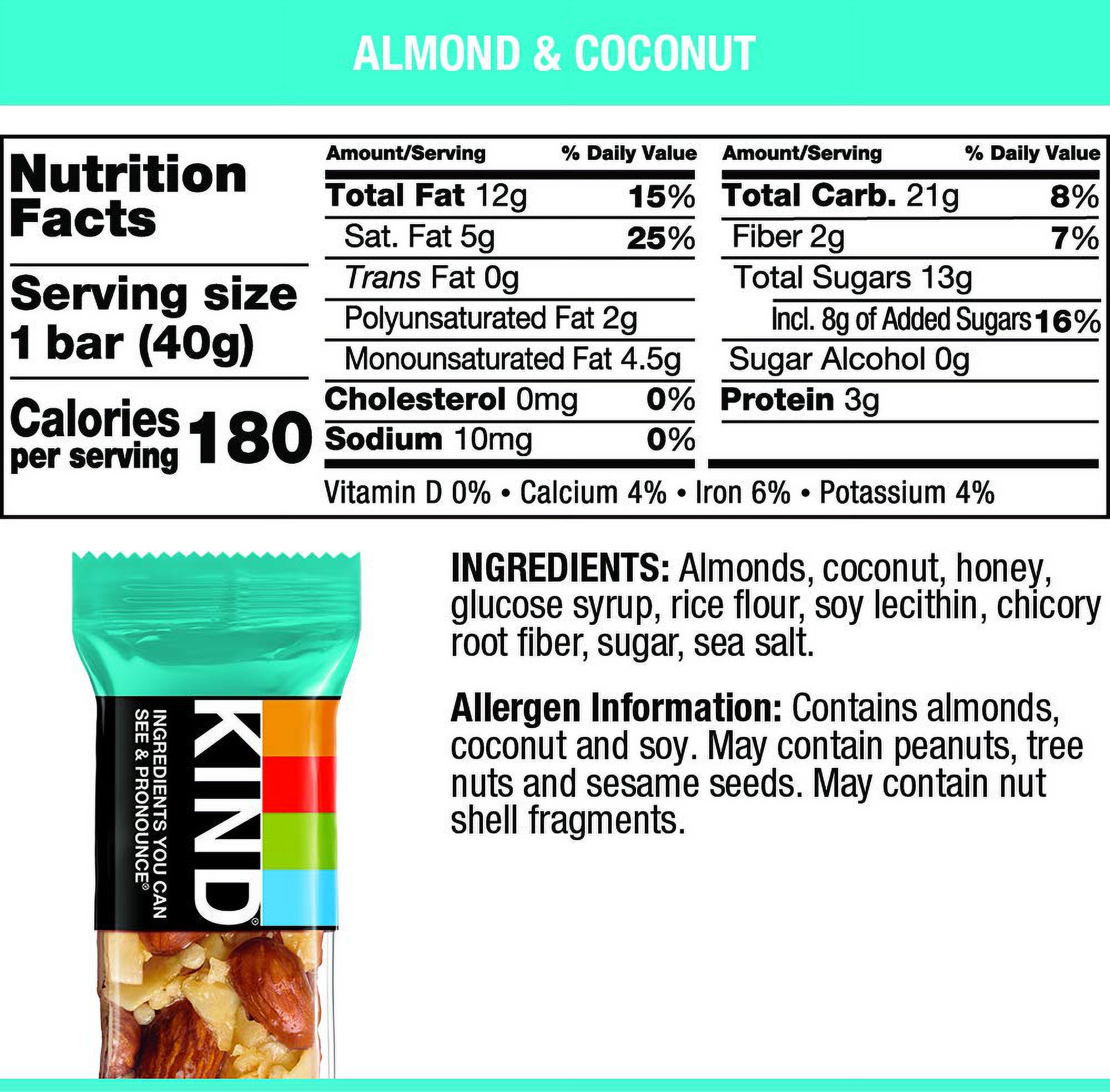KIND Bars, Almond & Coconut, Gluten Free, Low Sugar, 1.4oz, 4 Count (Pack of 12)