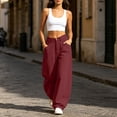thumbnail image 5 of Women's High Waist Baggy Barrel Pants Relaxed Curved Leg Trousers Loose Stitch Detail Casual Streetwear Trousers with Pockets Red, 5 of 8