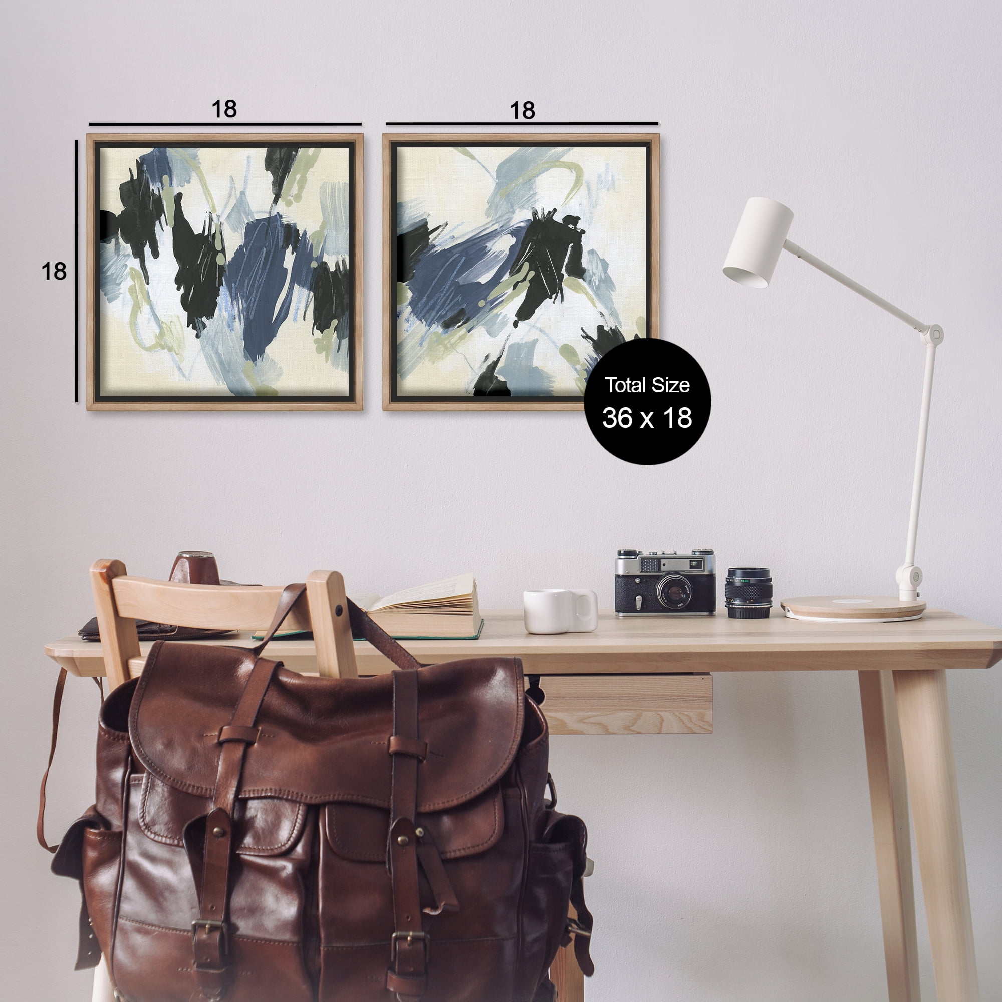 Stupell Industries Muted Blue Green Abstract Patches Abstract Painting Brown Floater Framed Canvas Art Print Wall Art, 18 x 18, Set of 2