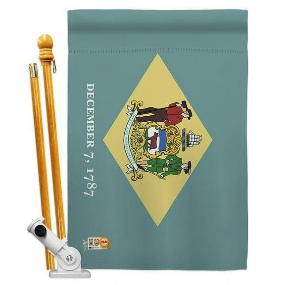 Americana Home & Garden AA-SS-HS-140508-IP-BO-D-US18-AG 28 x 40 in. Delaware States Impressions Decorative Vertical Double Sided House Flag Set & Pole Bracket Hardware Flag Set