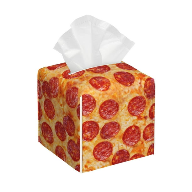 Fotbe Pizza Porta Pañuelos Decorativo de Cuero, Caja Cuadrada Moderna para Pañuelos Faciales, Organizador y Dispensador 5x5x5''