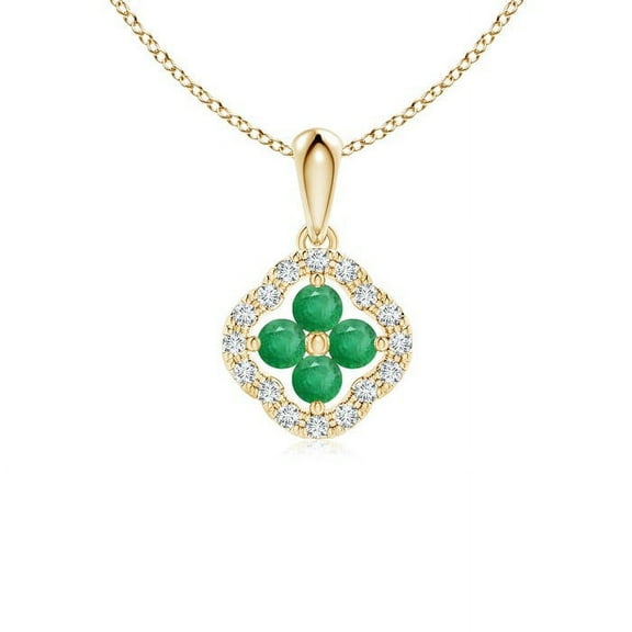 ANGARA Natural Diamond Framed Emerald Clover Pendant in 14K Yellow Gold for Women (Size-2mm) | May Birthstone, Birthday, Anniversary, Jewelry Gift for Women | Natural Emerald Necklace