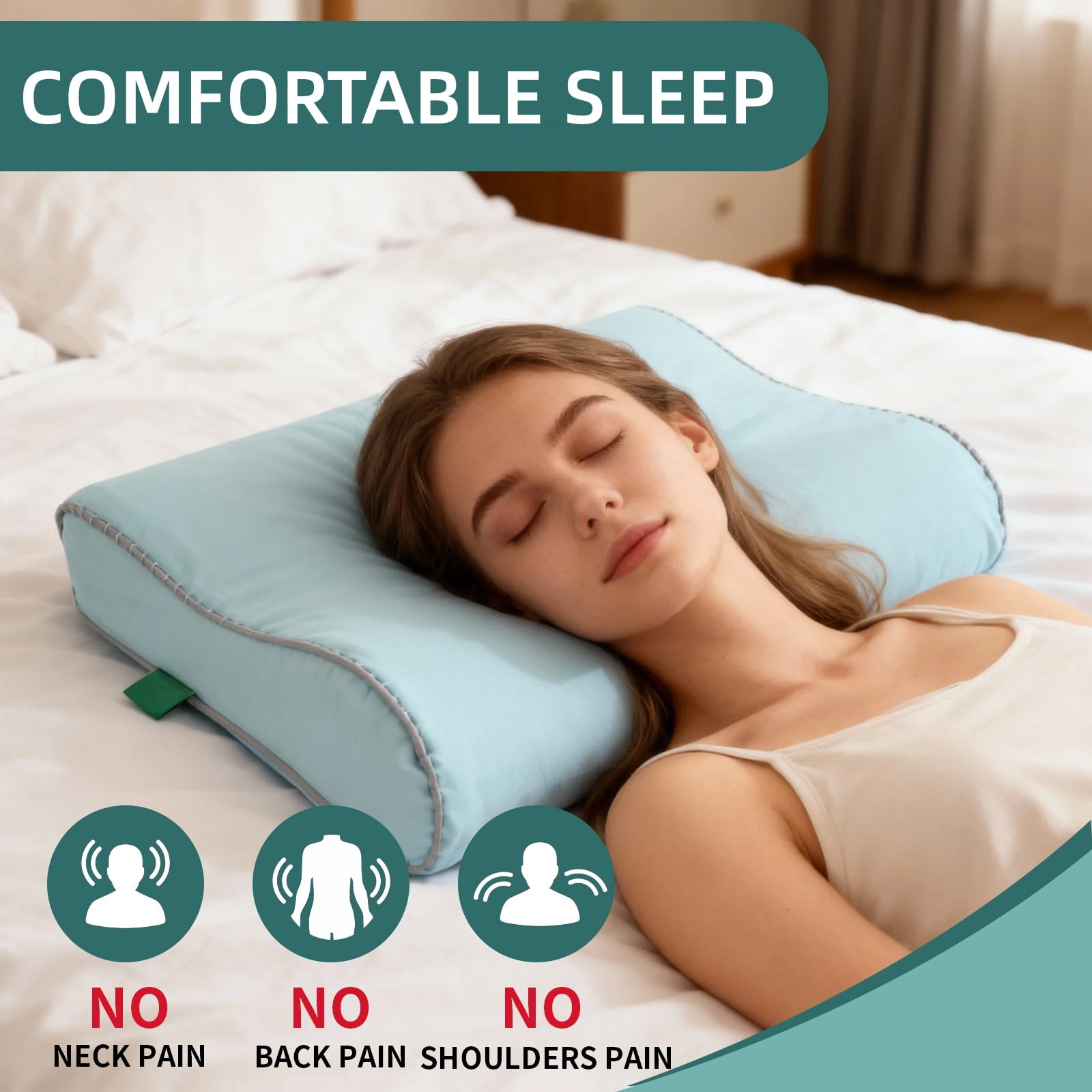 HNYG Memory Foam Pillow, Contour Cervical Pillow for Neck and Shoulder Pain Relief, Neck Pillow for Side, Back and Stomach Sleeper, Medium