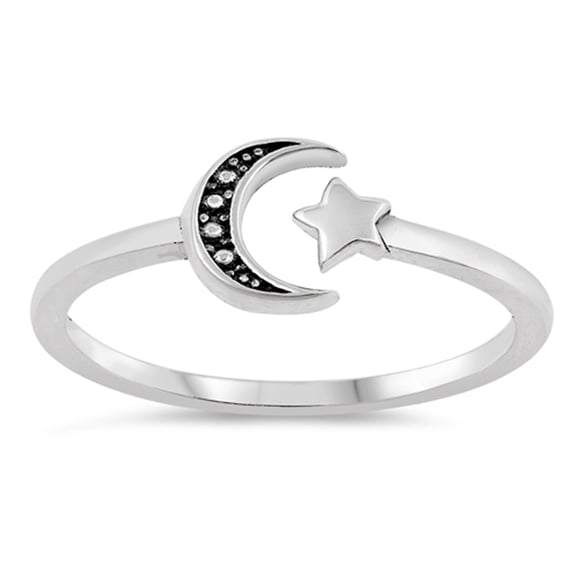 Antiqued Sun Moon Midi Knuckle Dainty Ring .925 Sterling Silver Band Jewelry Female Male Size 5