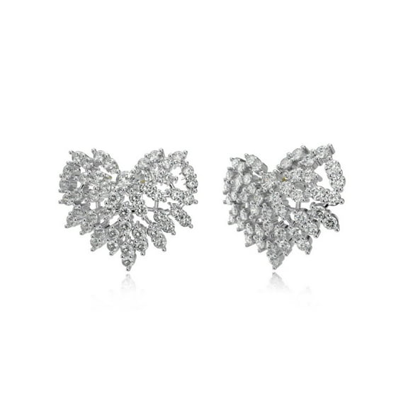 Heart Stud Earrings for Women Round Clear 5A CZ Simulated Diamond Earrings Studs Hypoallergenic Comfy Statement 925 Sterling Silver Prom Earrings