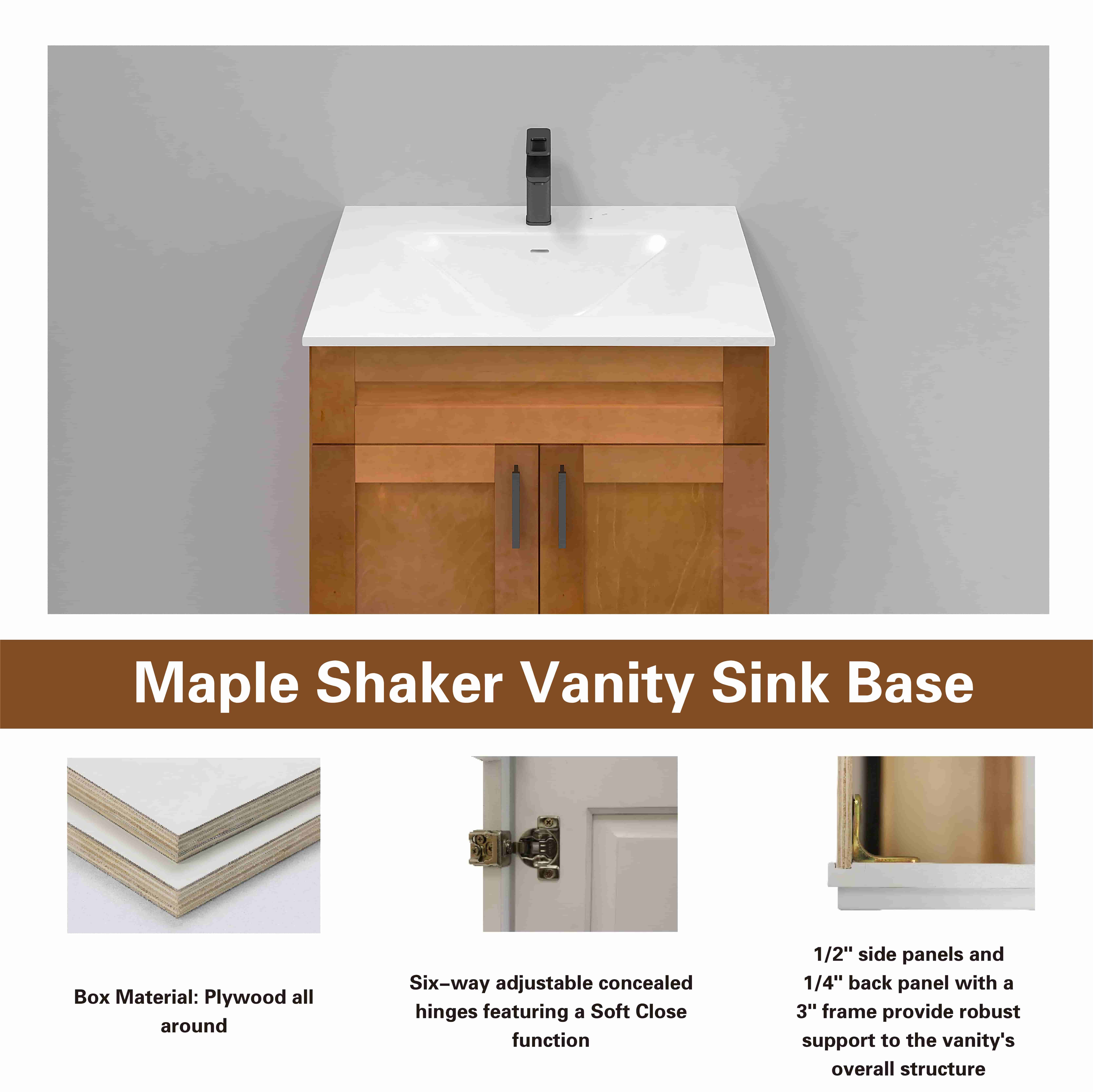 Sink Base Bathroom Vanity Ready-to-Assemble Bathroom Cabinet 30" Width Vanity Base in Maple Shaker