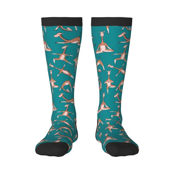 Fotbe Giraffes Doing Various Yoga Calcetas Divertidas Estampadas para Hombre y Mujer, Calcetas de Algodón hasta la Rodilla para Caminar, Correr, Enfermería y Embarazo