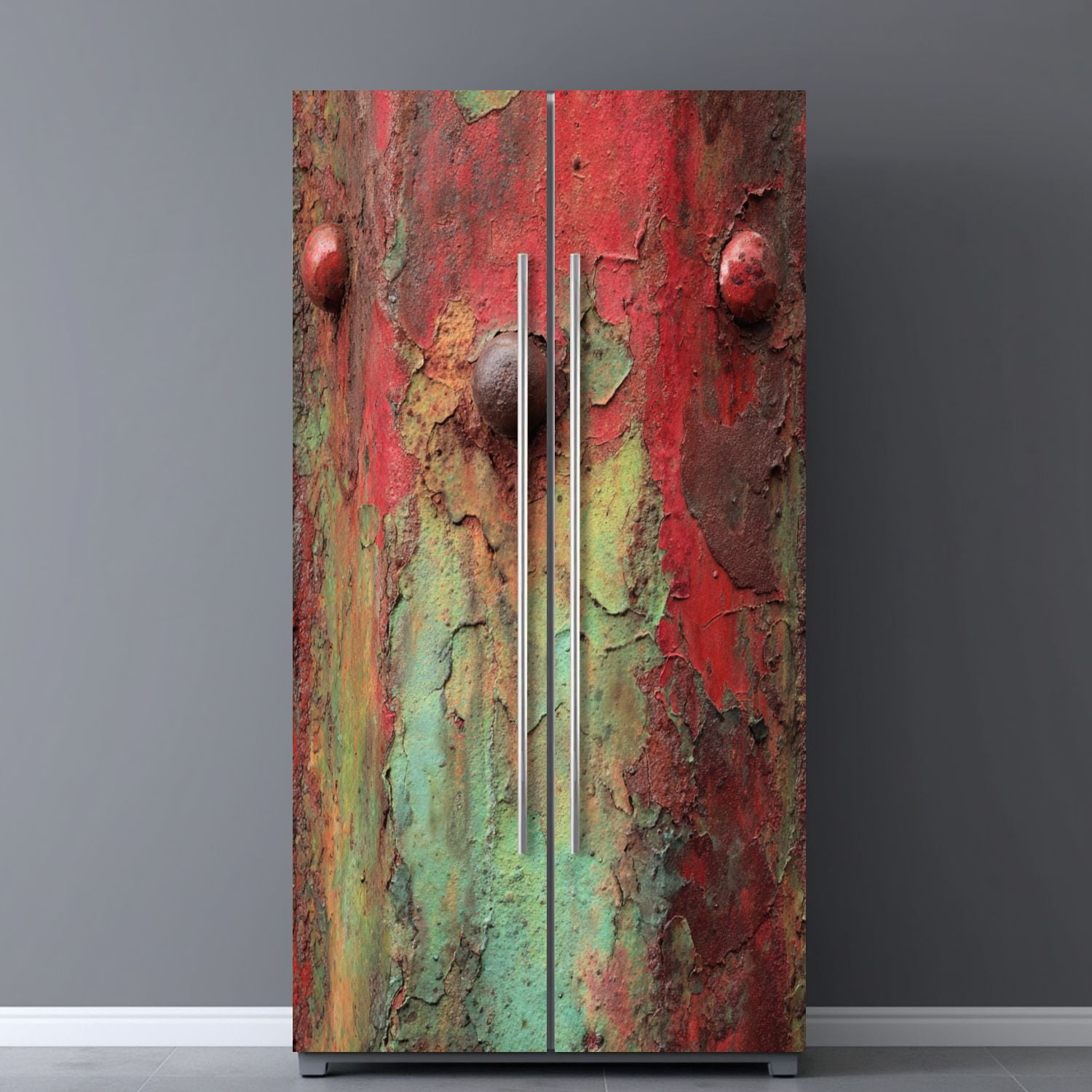 Self Adhesive Vinyl Refrigerator Wrap Set Distressed Copper Door Mural Removable Fridge Sticker Peel and Stick&nbsp;Full Door Cover Decal Kitchen Bar Decor
