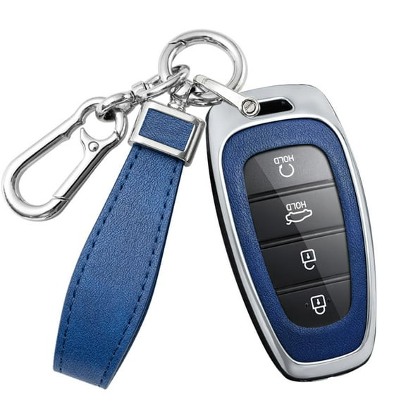 Smart Key Fob Cover for Hyundai Sonata Santa Fe Tucson 2020 2021 2022 2023 Accessories with Keychains Alloy PU Leather Material Key Case Holder Cover