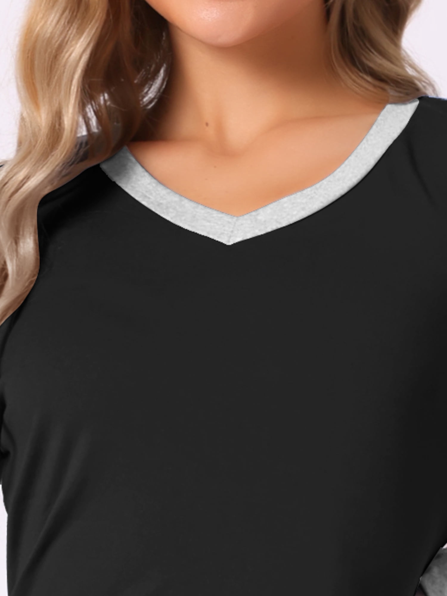 DARING DIVA Women's V Neck Cozy Long Sleeve Nightgown with Pockets XS Black