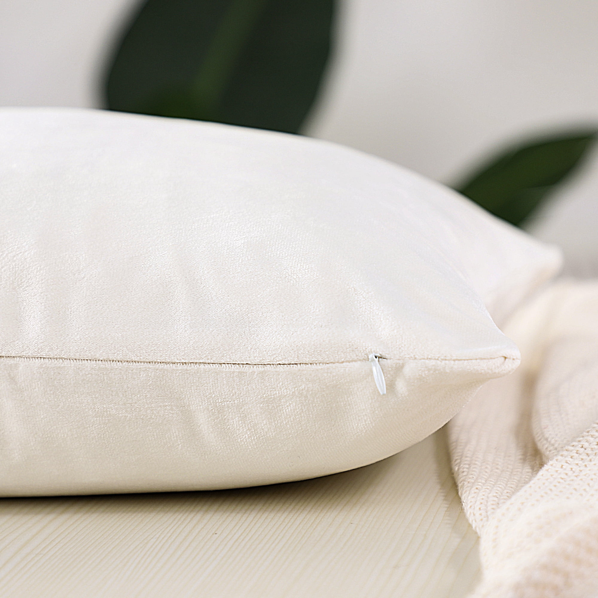 PiccoCasa Striped Decorative Throw Pillow Covers, Striped Cushion Covers, Sofa Pillow Covers Solid Velvet White 16x16 Inch