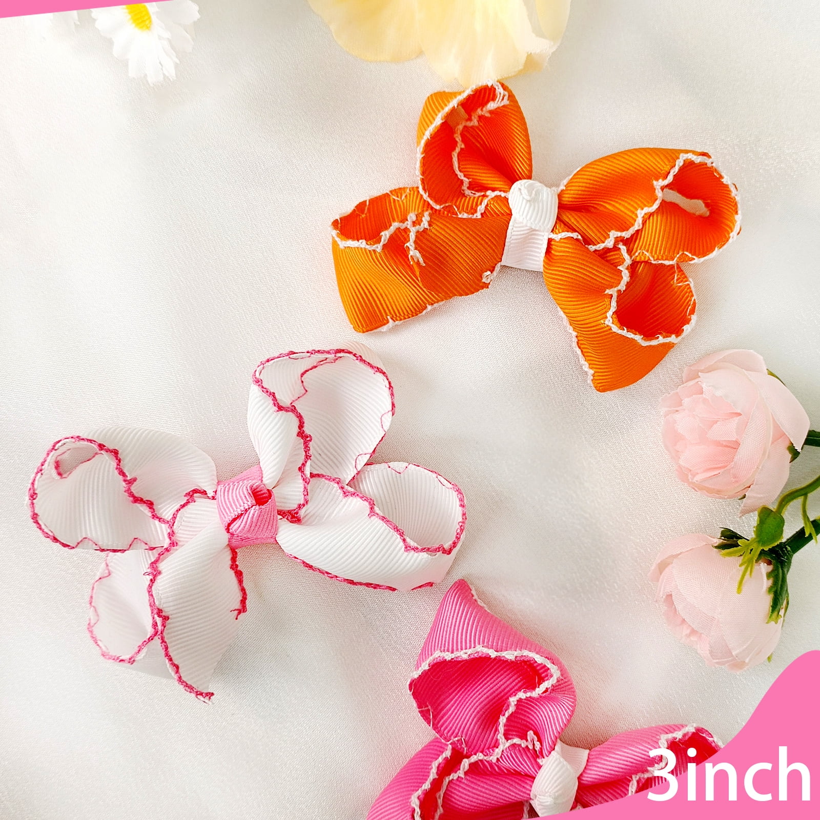 12 Pack 3 Inch Bow Hair Clips for Toddlers Girls, Satin Ribbon Hair Bows for Kids Daily Use Party Hairstyles