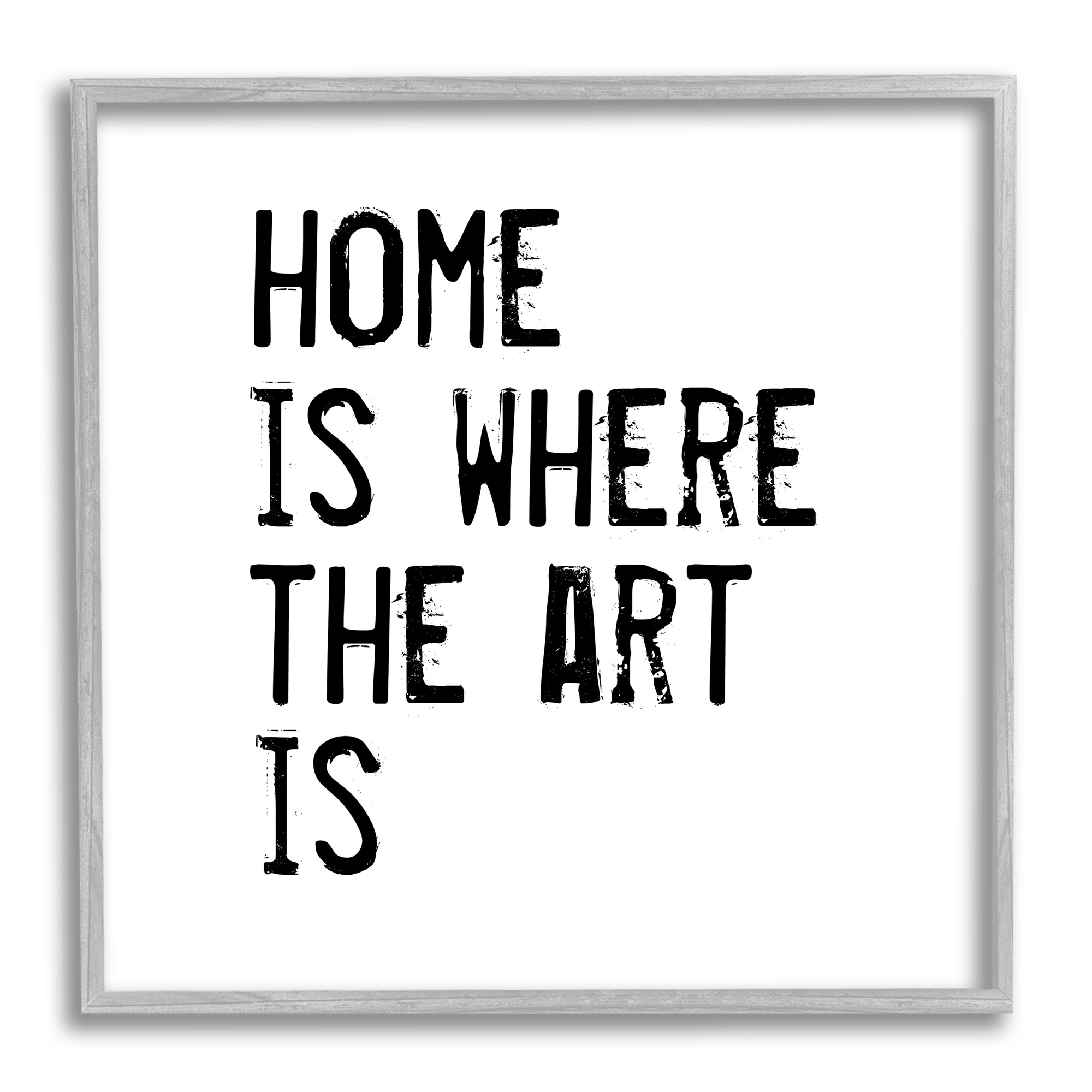 Stupell Industries Home Where Art Is Weathered Stamp Style Text Graphic Art Gray Framed Art Print Wall Art, Design by J. Weiss