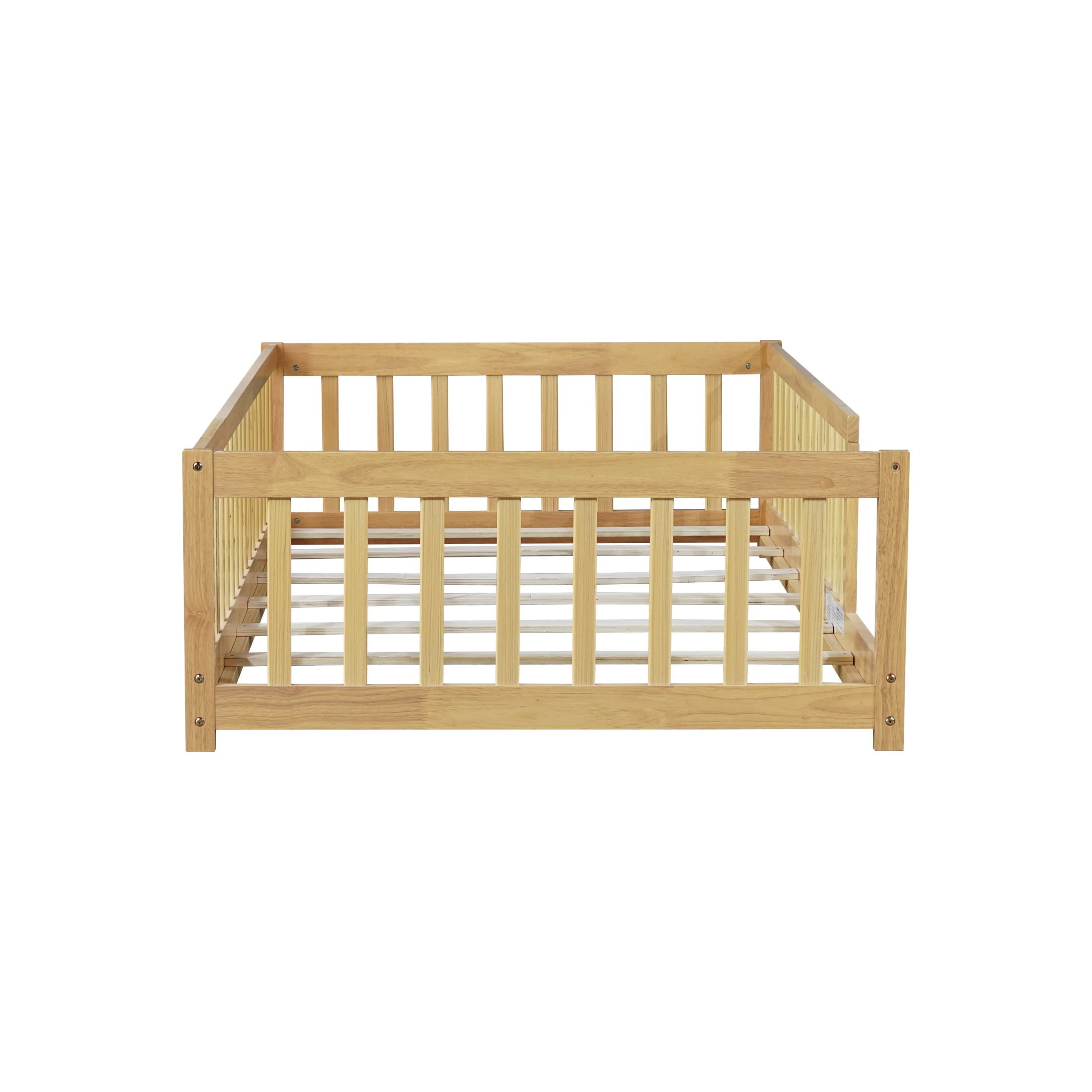 Noble House Nira Twin Size Floor Bed with High Fence, Sturdy Rubber Wood Montessori Bed, Kid's Room, Natural