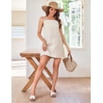 thumbnail image 4 of Fiophy 100% Linen Dress Square Neck Sleeveless Spaghetti Strap Summer Casual Above Knee Length Vacation Short Mini Dresses,Flax,XL, 4 of 8