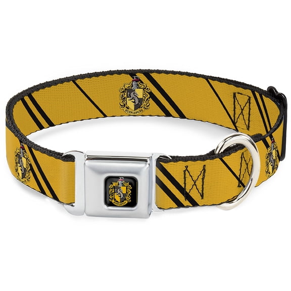 Warner Bros. Pet Collar, Dog Collar Metal Seatbelt Buckle, Hufflepuff Crest Stripe Yellow Black, 9.5 to 13 Inches 1.0 Inch Wide