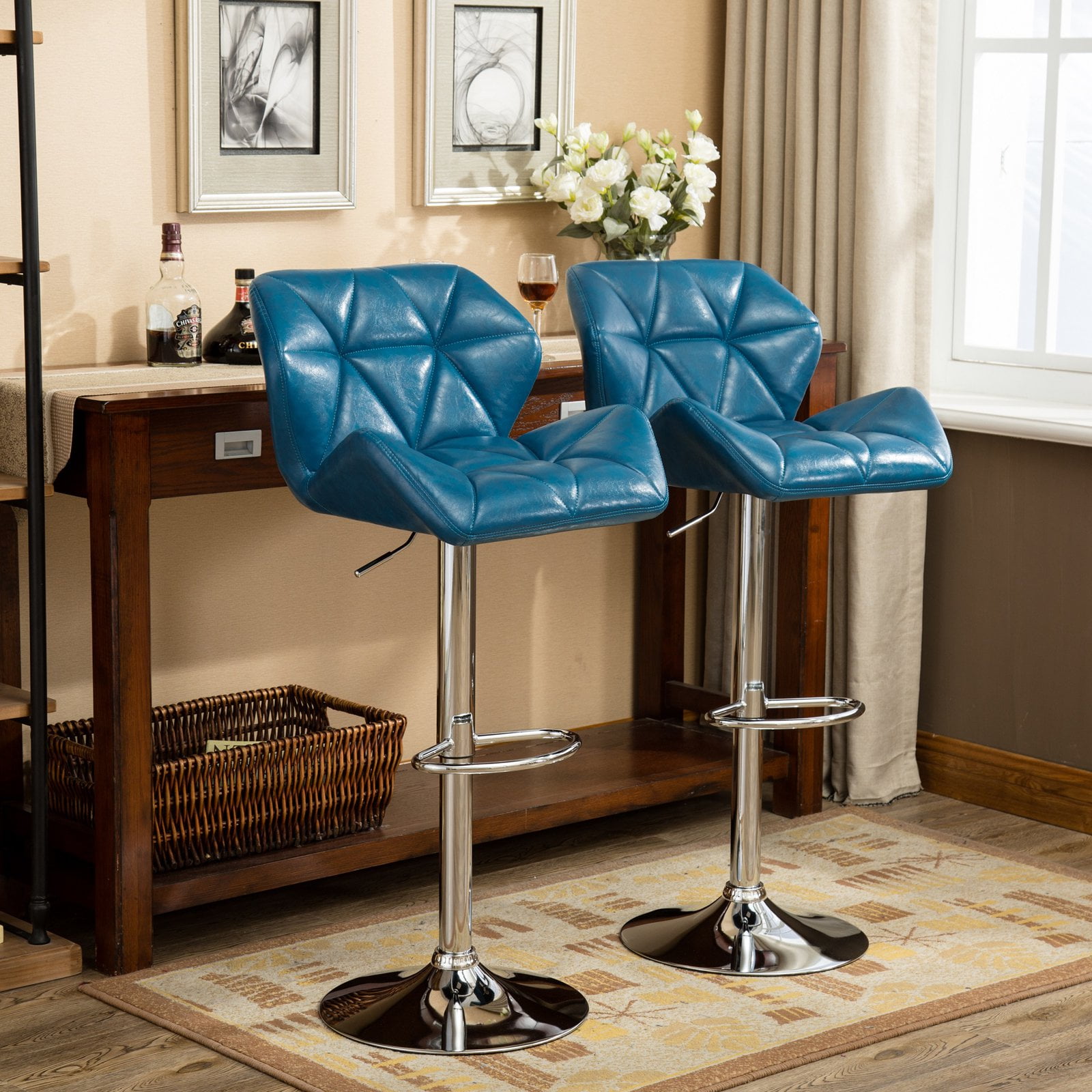 Roundhill Furniture Glasgow Contemporary Tufted Adjustable Height Hydraulic Bar Stools, Set of 2, Black
