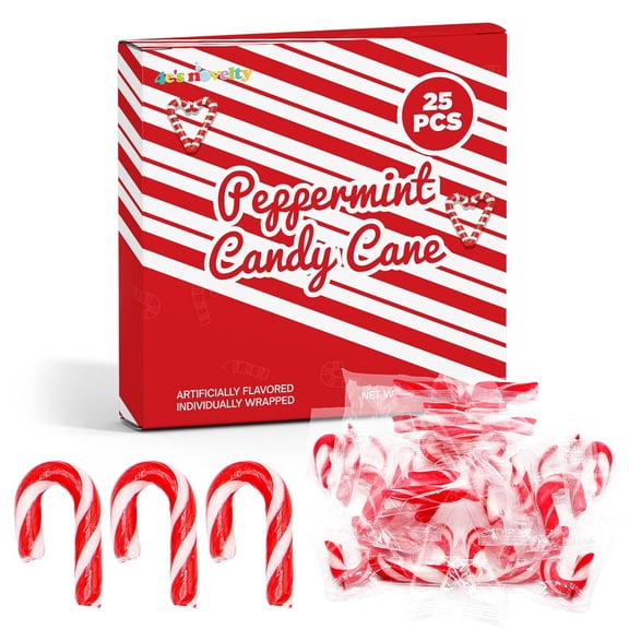 4E's Novelty 25 Pack Mini Peppermint Candy Canes 2 Inch Individually Wrapped Christmas Candy