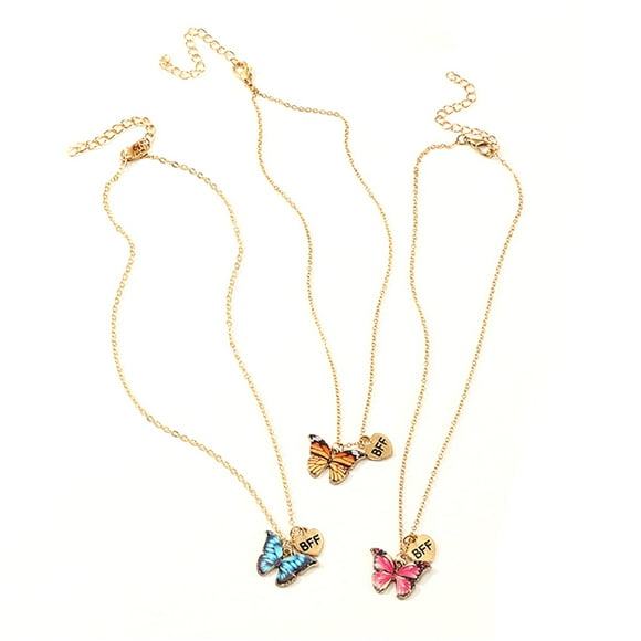 3PCS Kids Butterfly Necklace Set Alloy Creative Pendant Necklace Charm Necklace