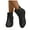 Black, variant on Womens Short Boots Fashion Buckle Leather Round Toe Flat Low Heels Dress Ankle Booties Winter Fall Shoes
