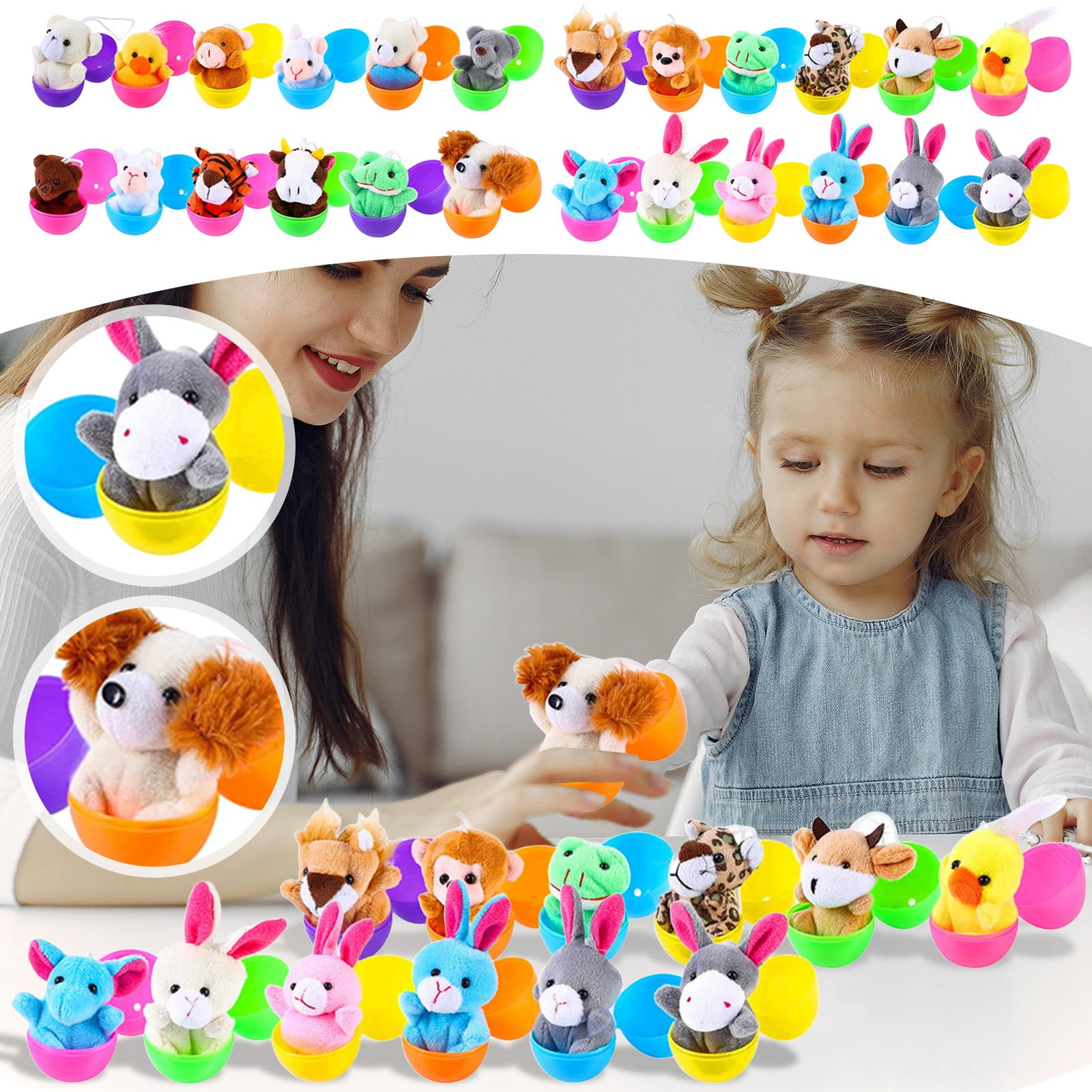 24 Pcs Easter Egg Ornaments with Rabbit Toys Colorful Hanging Decorations for Party Favors Festive Holiday Decor Multi-Color Surprise Gift Ornaments