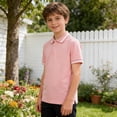 thumbnail image 5 of Byoo Little Boys Basic Polo Shirt Sporty Solid Color Short Sleeve Button Pullover Top Breathable School T Shirt， Pink, 5 of 5