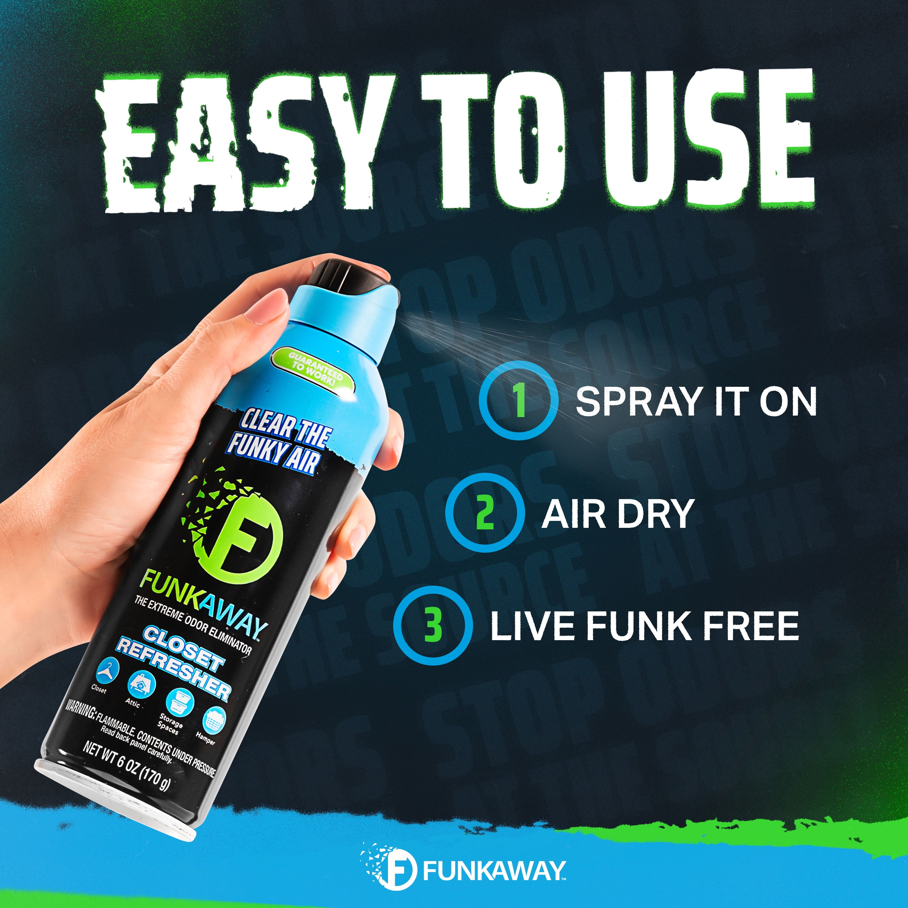 (3 pack) FunkAway Air Deodorizer Closet Refresher AeroSpray, Fresh Scent, 6 oz