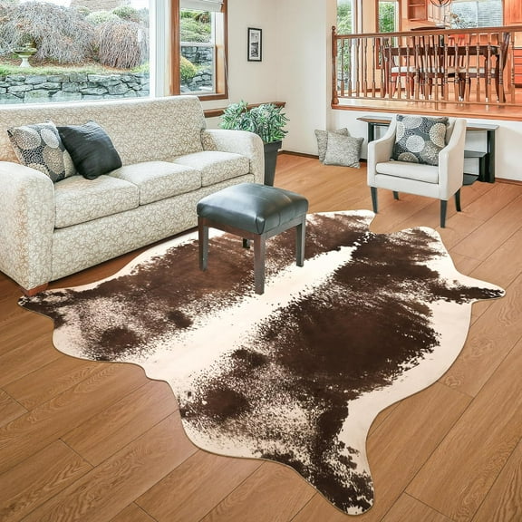 YJ.GWL Faux Cowhide Area Rug Soft Carpet Animal Print Rugs for Bedroom Living Room Home Decor,2.3'x3.6',Coffee