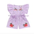 thumbnail image 1 of MesaSe Baby Girl Fresh Ruffled Striped Embroidery Waist Overall Shorts Jumpsuit Summer Suit Clothes, 1 of 2
