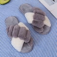 thumbnail image 4 of Coofit Cross Band Slippers Plush: Non-skid Fluffy Slippers Open Toe Slippers for Women, 4 of 10
