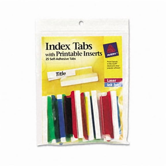 Self-Adhesive Tabs with White Printable Inserts  2in  Assorted Tab  25 Pack
