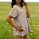 thumbnail image 5 of Túnica de Manga Corta para las Mujeres Color Sólido de Lino Sentir Botón Blusa, Ligera Camiseta de Verano Casual, 5 of 9