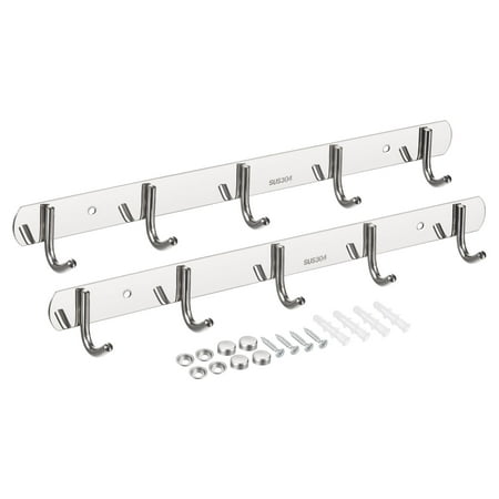 

Uxcell 2Pack Stainless Steel Coat Hook Racks Wall Mounted with 5 Hooks Hangers