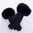 thumbnail image 3 of Fashion Women Winter Warm Suede Leather Touch Screen Glove Female Faux Rabit Fur Embroidery Plus Velvet Thick Driving Gloves H92 J23 Red, 3 of 5
