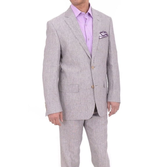 Raphael Classic Fit Gray Pinstriped Two Button Linen Suit