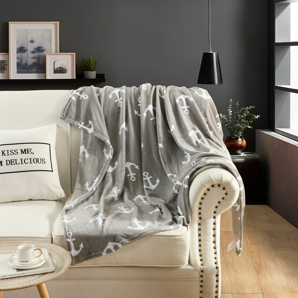 Anchor Fleece Throw Blanket 50 By 60 Inches Grey Walmart Com Walmart Com