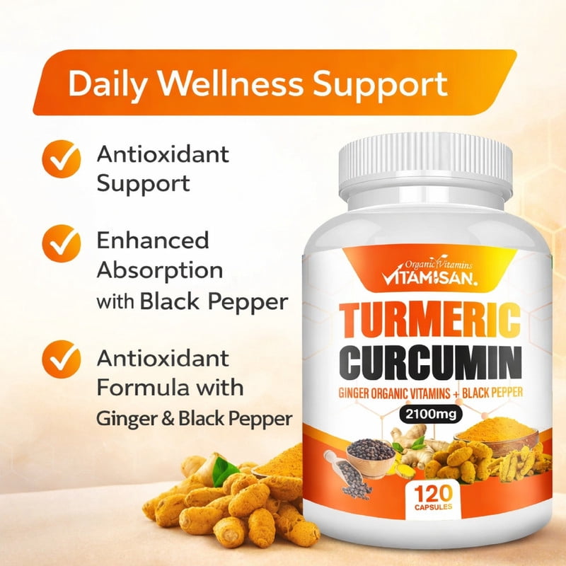 Vitamisan Turmeric Curcumin with Ginger & Black Pepper, 2100mg, 240 Capsules (2 Pack), Dietary Supplement