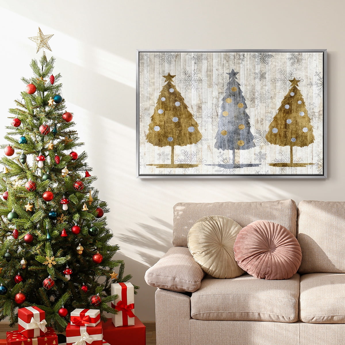 Sophisticated Christmas Collection A - Framed Gallery Wrapped Holiday Canvas - 27 x 41 - Silver Frame