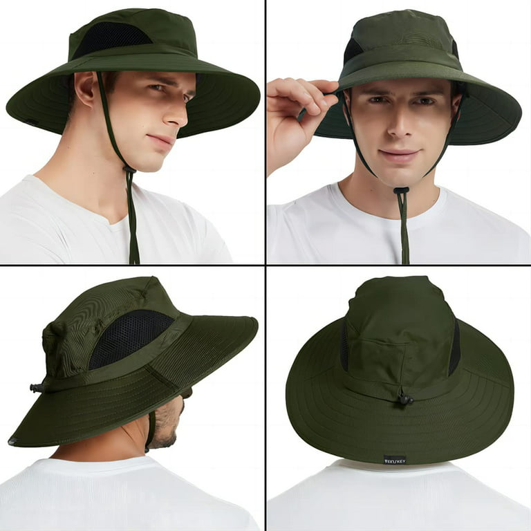 Hearda Fishing Boonie Hat for Men Women + UV Protection, Wide Brim Sun Hats  Summer Bucket Hats with Adjustable Chin String for Pool,Hiking, Camping,  Travel，Beach (ArmyGreen,55-60cm) : : Fashion