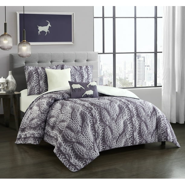 Lanco Riley Animal Print 5Piece Comforter Set, Purple, Queen, 100 Polyester Fill,Premium