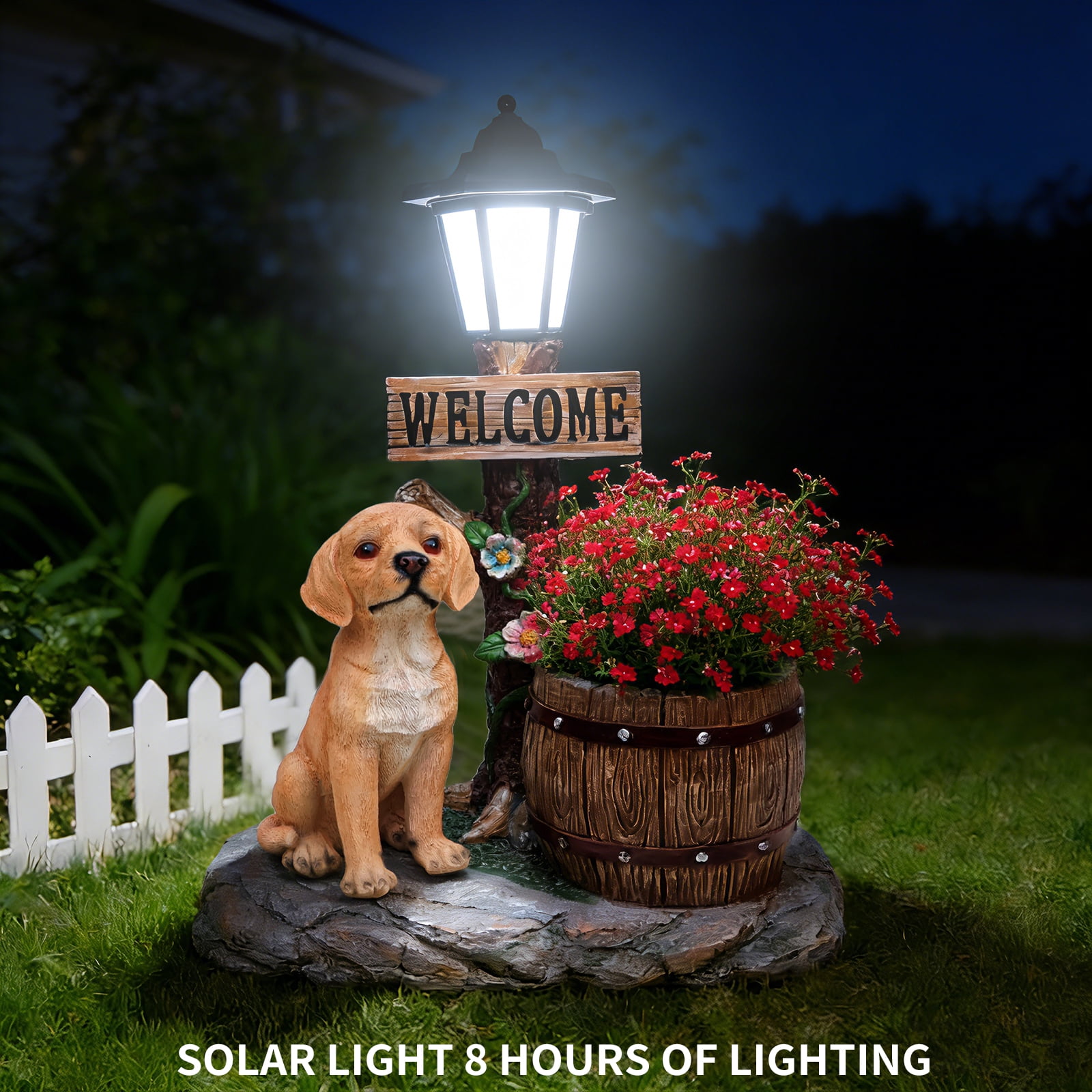 18.5" H Solar Garden Statue Planter,Resin Labrador Figurine with Solar LED Light,Garden Sculptures with Flowerpot Decor for Yard Art Lawn Ornaments Porch Patio Balcony,Brown