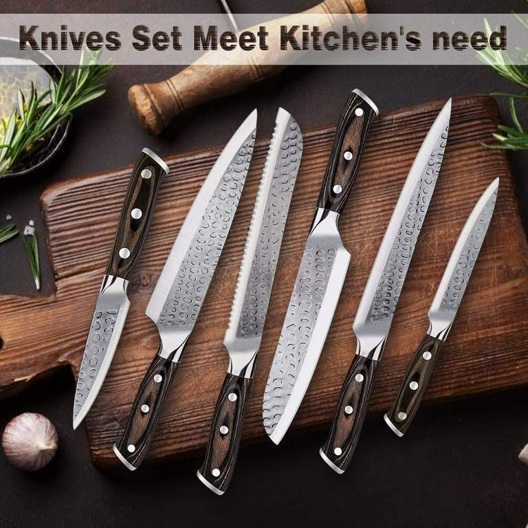 Slege Knife Set, 16 Pieces Kitchen Knife Set with Wooden Block