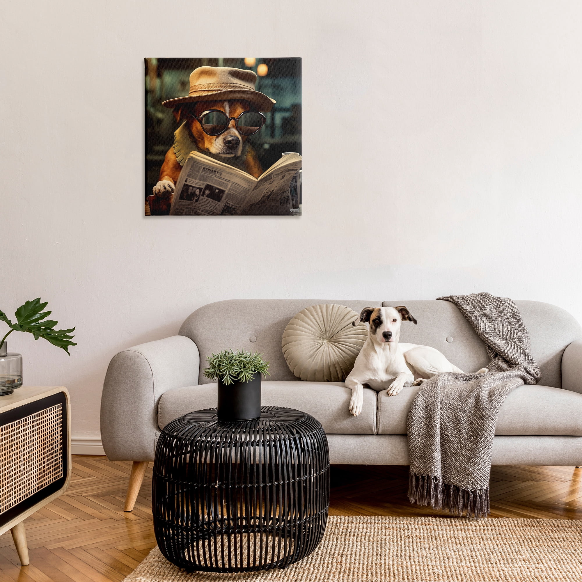 Stupell Industries Dog Reading Newspaper Animals & Insects Painting Gallery Wrapped Canvas Art Print Wall Art, 30 x 30